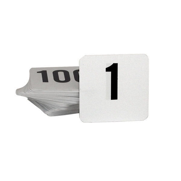 Trenton Flat Plastic Table Numbers - Set of 1-100 (50x50mm - Black on White)
