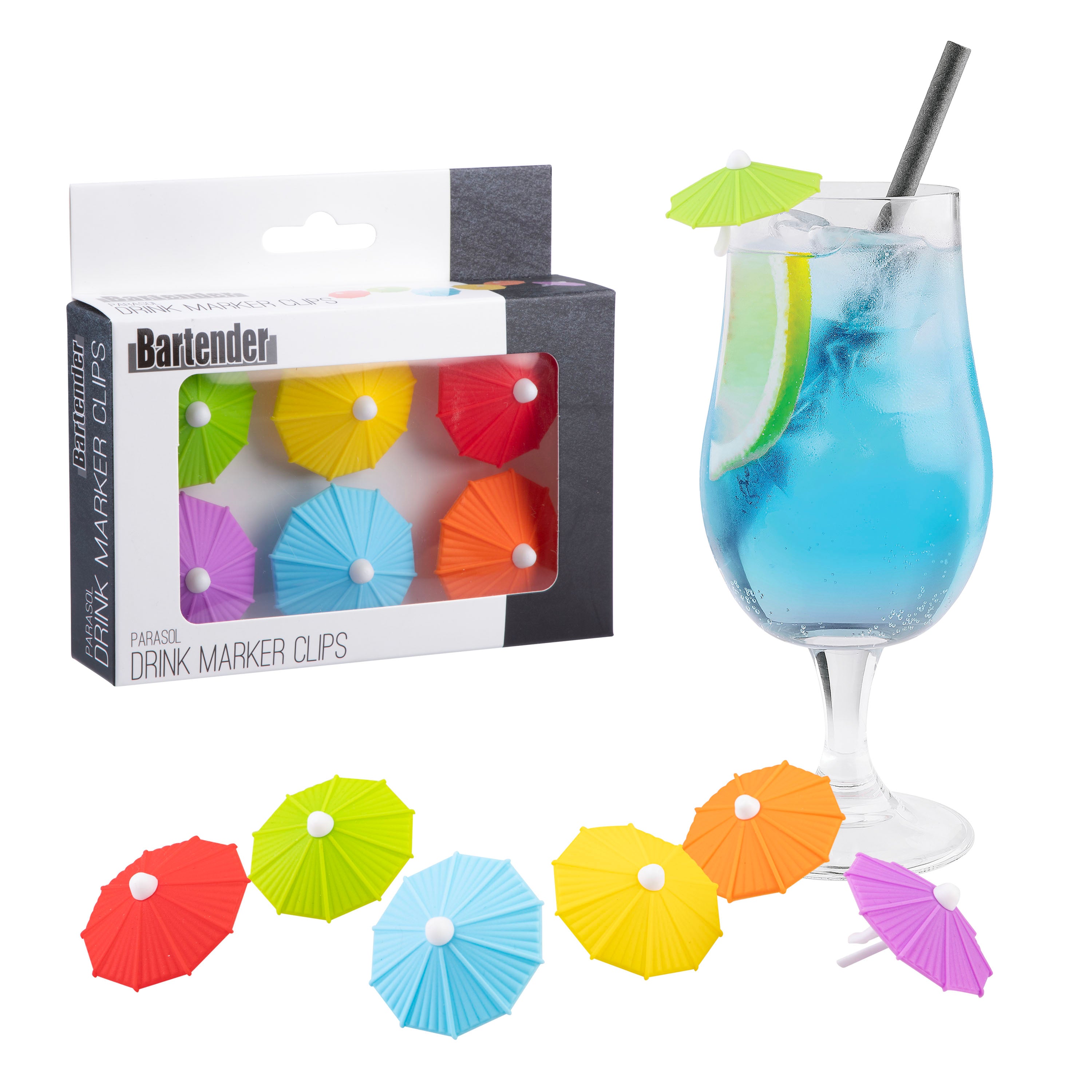 Bartender Umbrella Parasol Drink Marker Clips Set 6