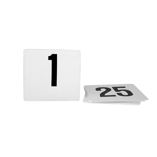 Trenton Flat Plastic Table Numbers - Set of 1-25 (105x95mm - Black on White)