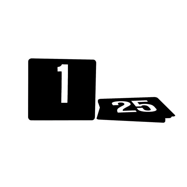 Trenton Flat Plastic Table Numbers - Set of 1-25 (105x95mm - White on Black)