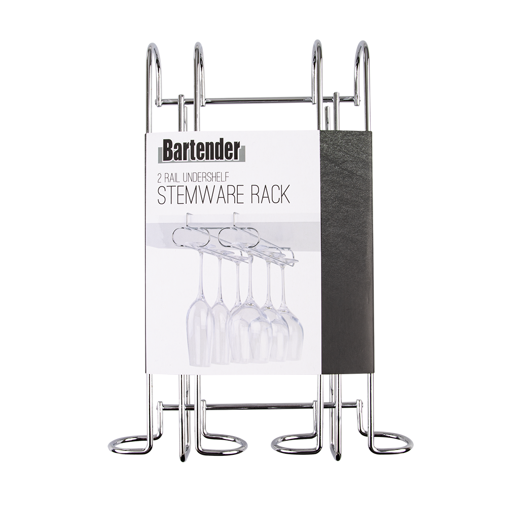 Bartender Undershelf 2 Rail Stemware Rack - Chrome