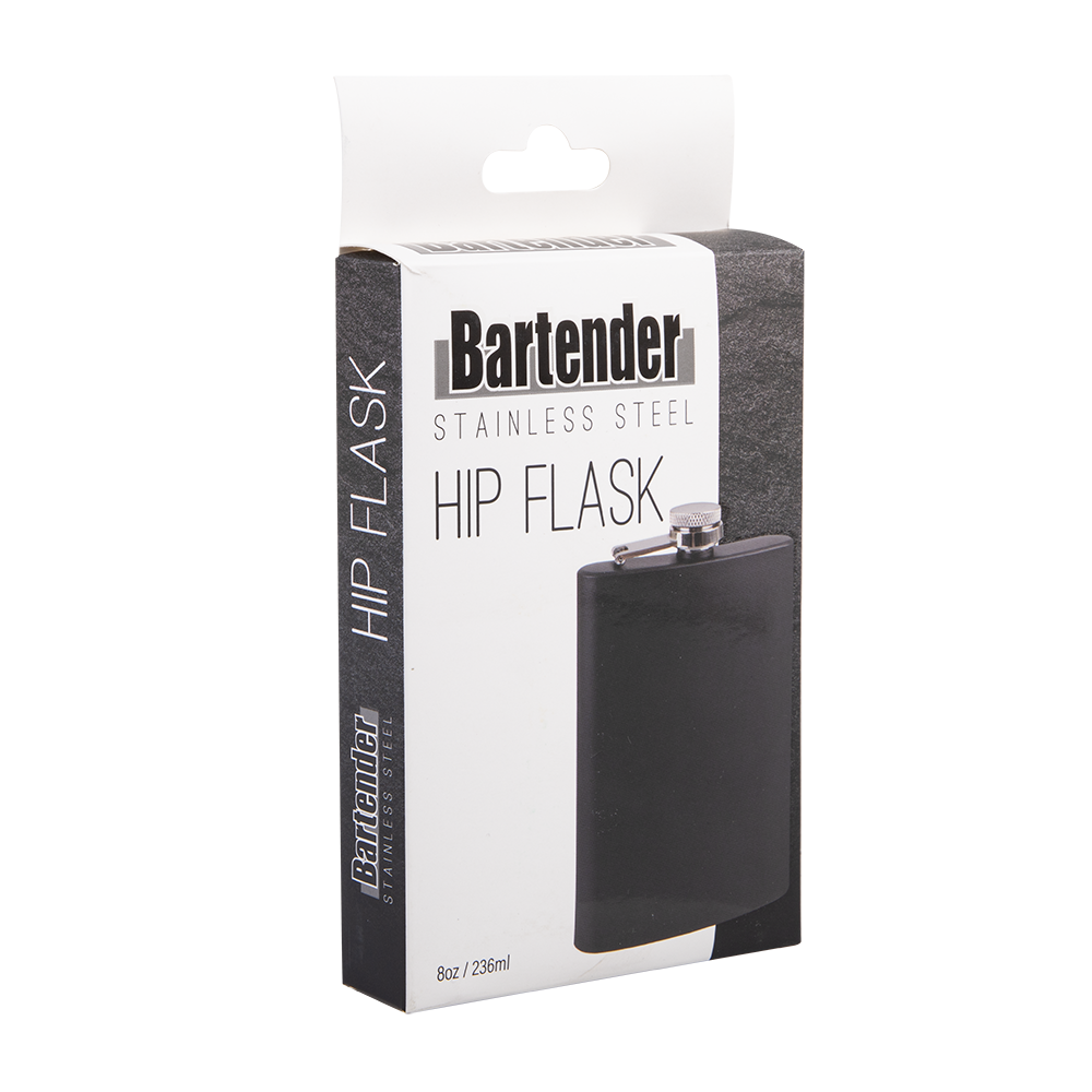 Bartender Stainless Steel Hip Flask 8oz/236ml - Matte Black