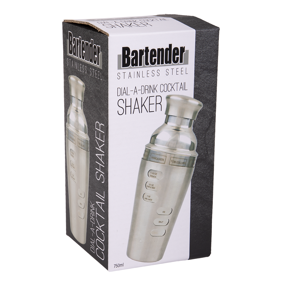 Bartender Stainless Steel Dial-A-Drink Cocktail Shaker 750ml - Satin