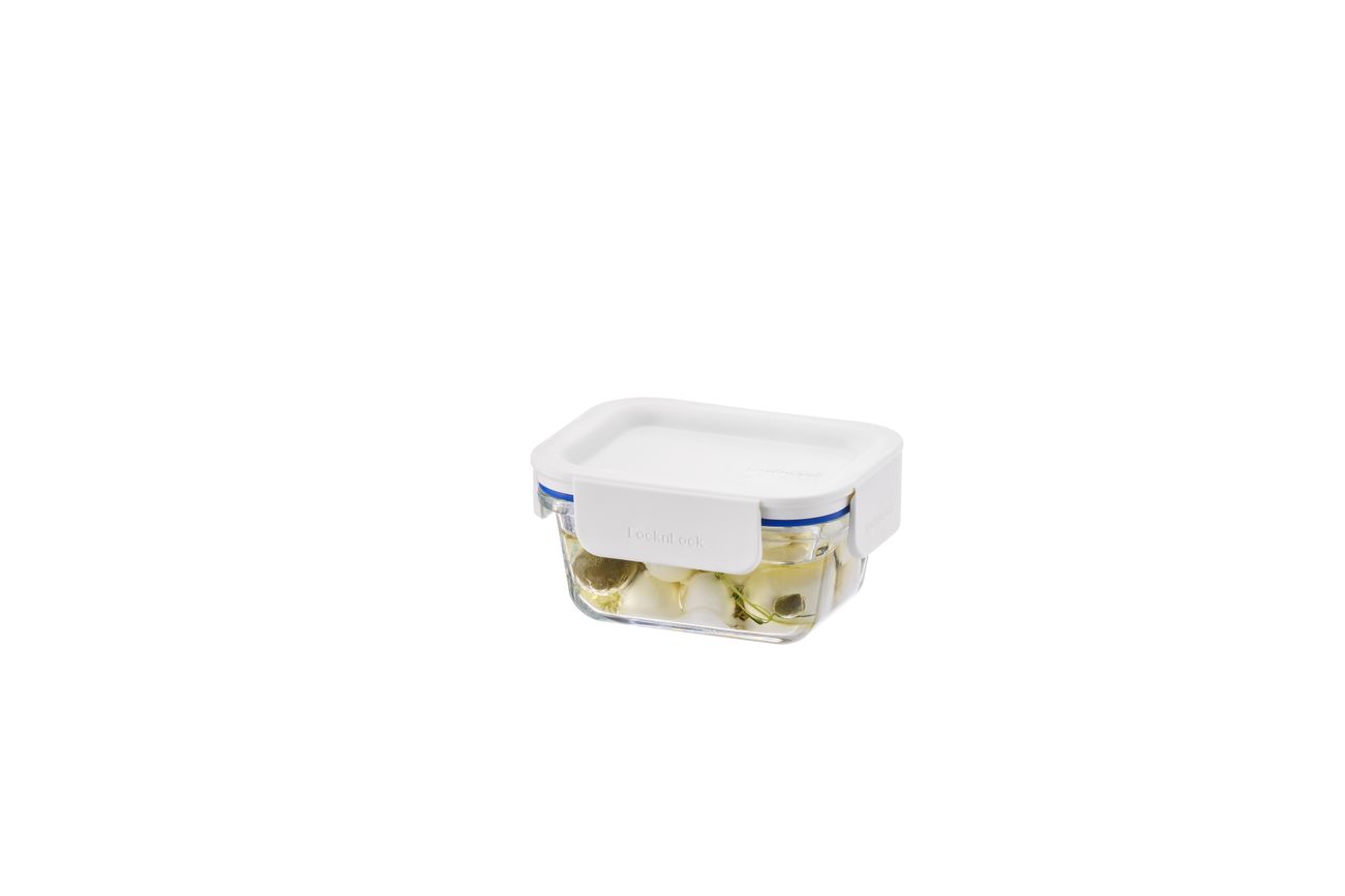 LocknLock Clear Glass White Rect Container -380ml