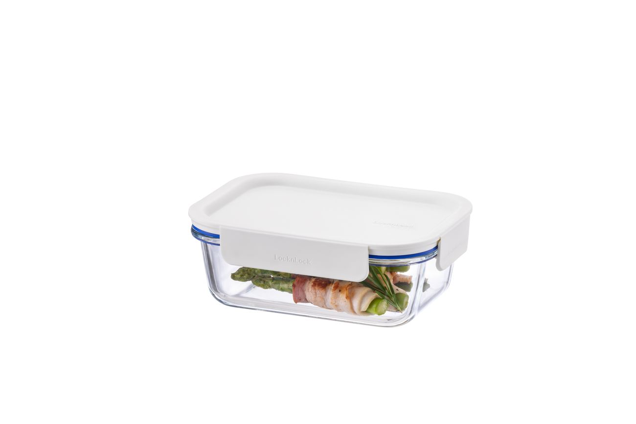 LocknLock Clear Glass White Rect Container -630ml
