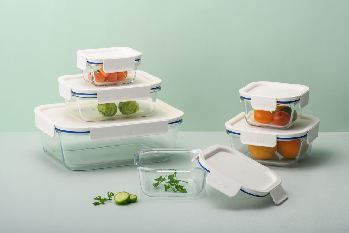 LocknLock Clear Glass White Rect Container -630ml