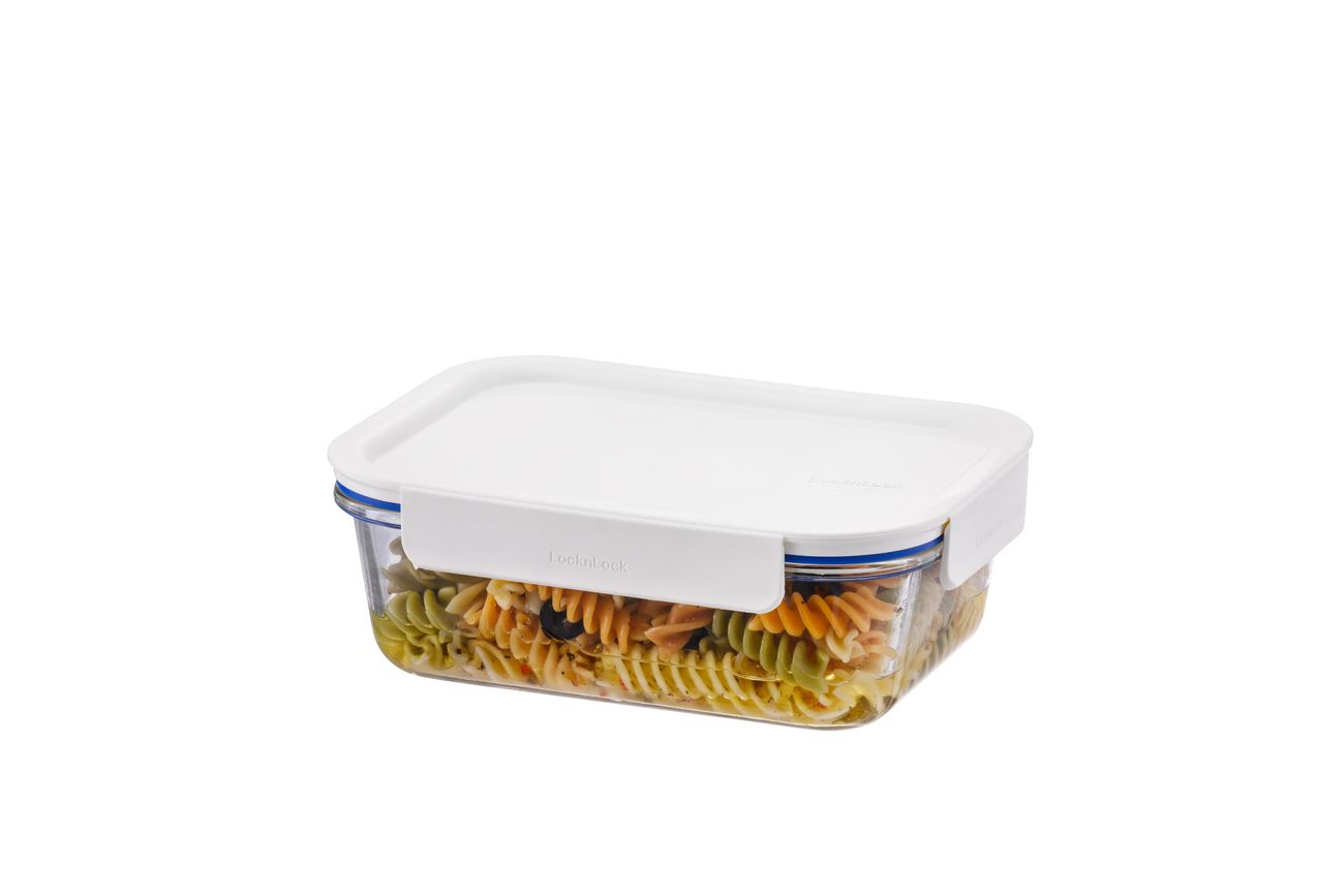 LocknLock Clear Glass White Rect Container -1L