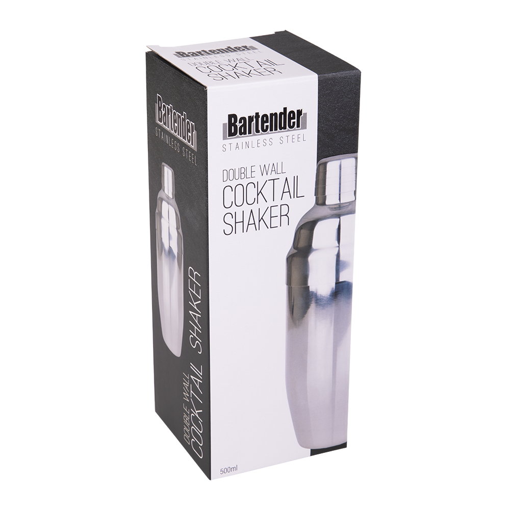 Bartender Stainless Steel Double Wall Cocktail Shaker 500ml