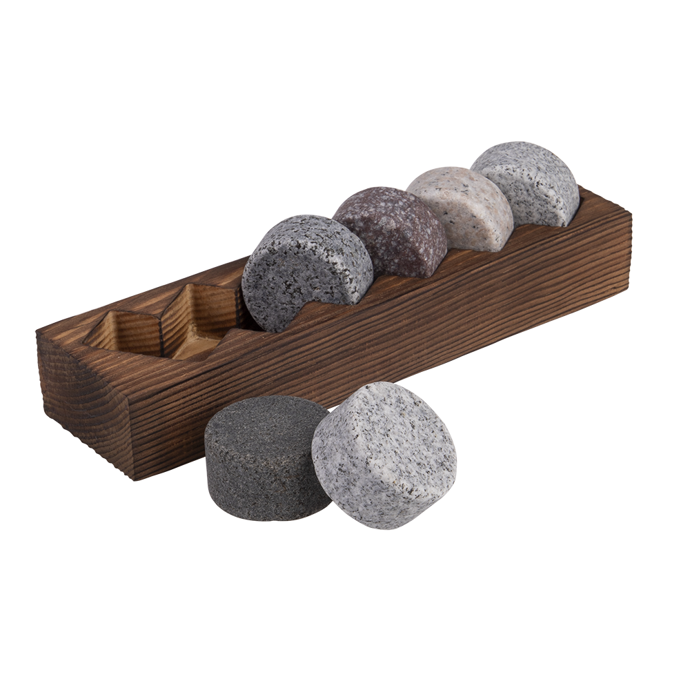 Bartender Whisky Disc Set 6 W/ Wood Base