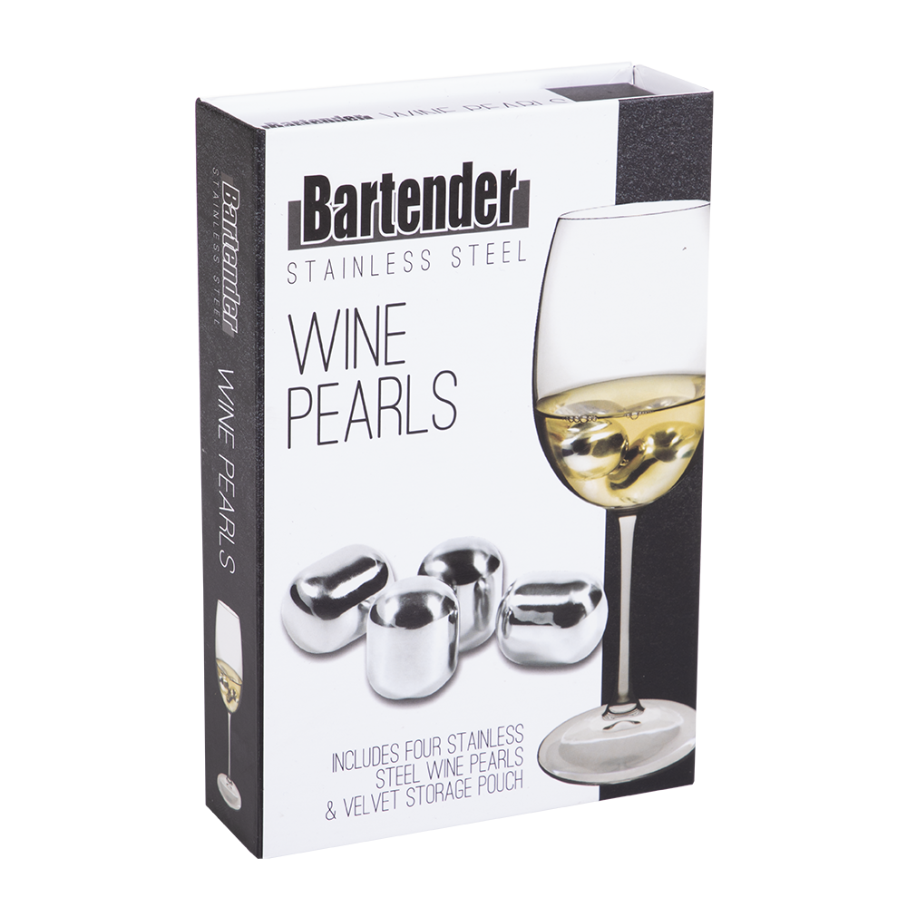 Bartender Stainless Steel Wine Pearls Set 4 W/ Bag