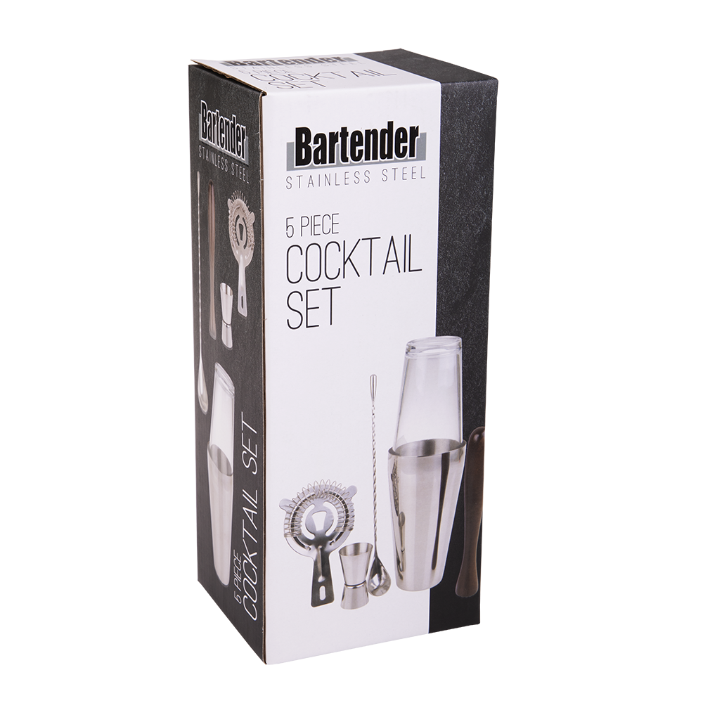 Bartender 5 Piece Stainless Steel Cocktail Set