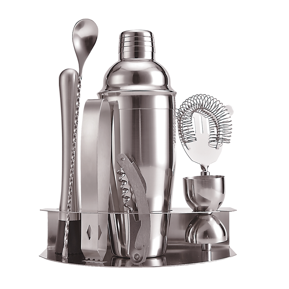 Bartender 8 Piece Stainless Steel Cocktail Set W/ Stand