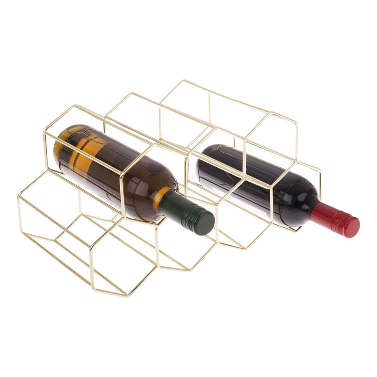 Bartender 9 Bottle Hexagonal Wine Rack - Gold