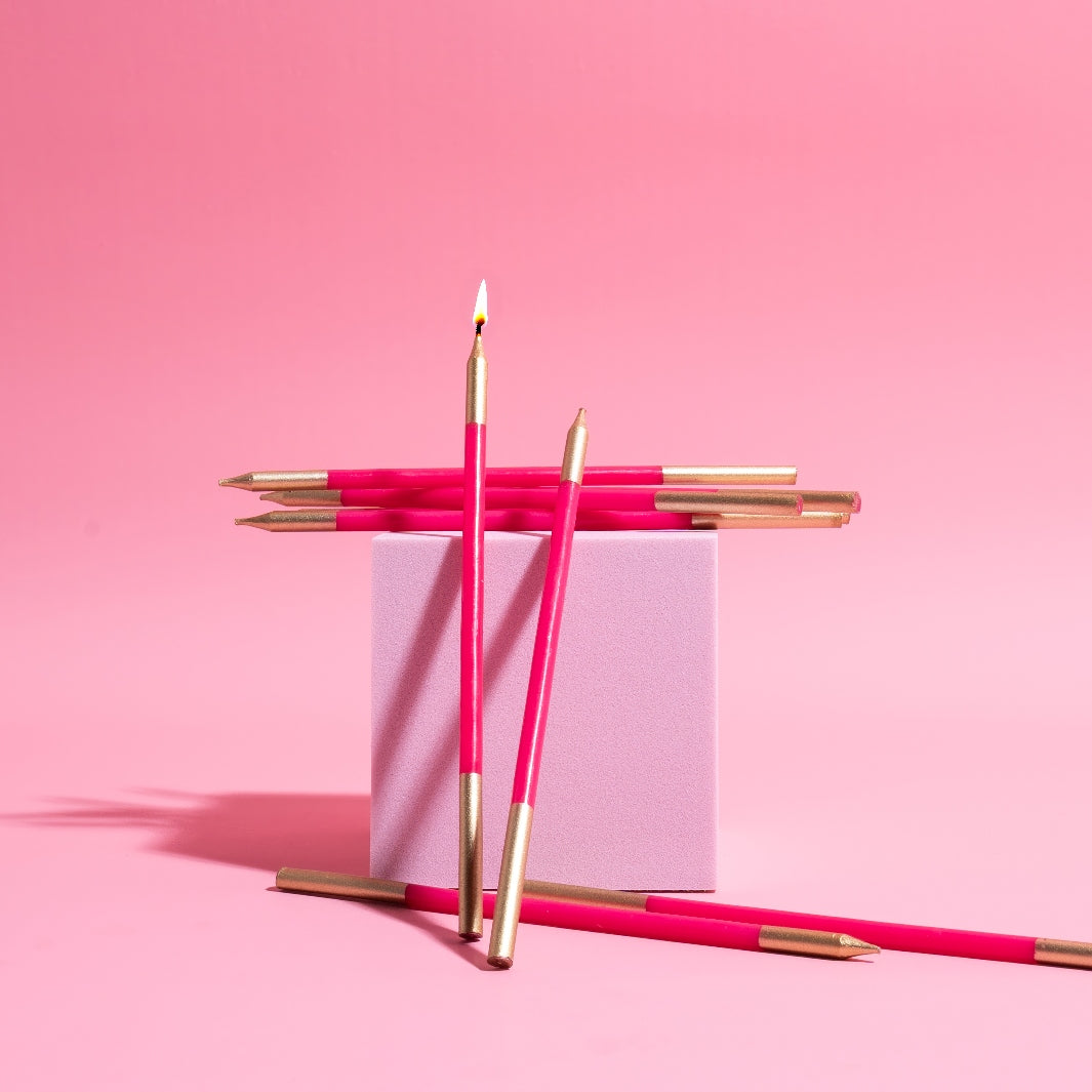 Cake & Candle Double Dipped Cake Candles Gold & Hot Pink 15cm 12 Pack