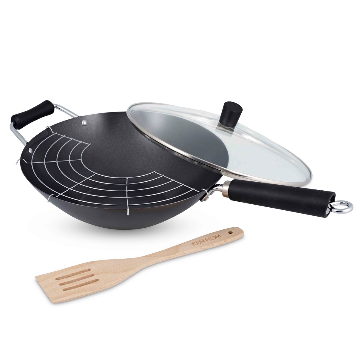 Ken Hom Excellence Non-Stick Carbon Steel Wok Set 4 Piece – 31cm