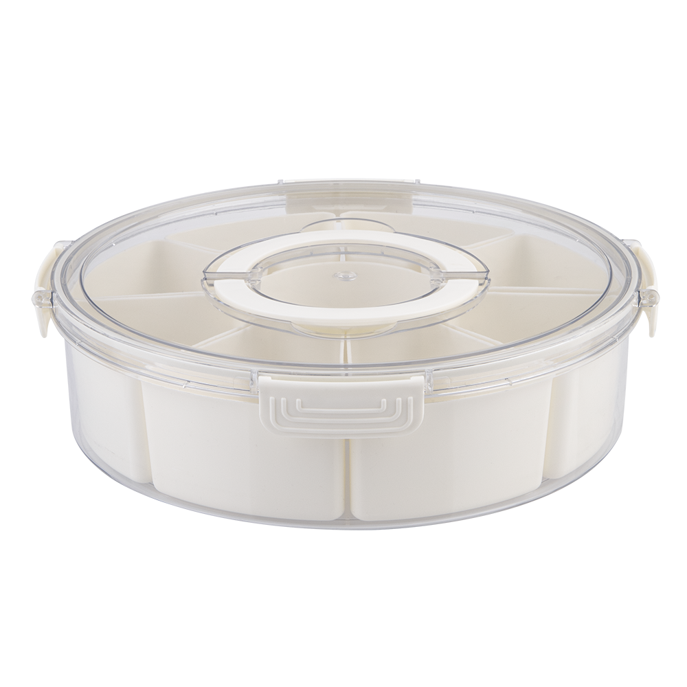 Alfresco Lane Round 9 Compartment Grazing Box W/ Carry Handles - Cream