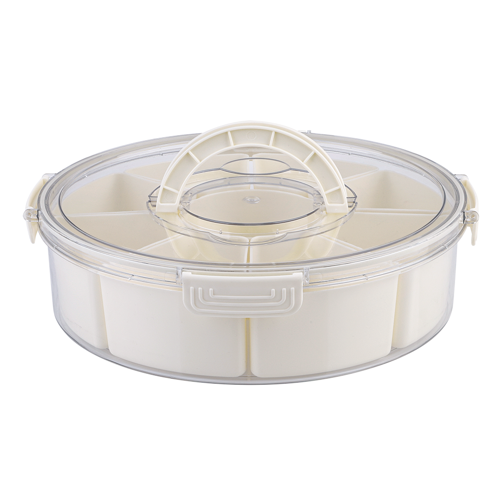 Alfresco Lane Round 9 Compartment Grazing Box W/ Carry Handles - Cream