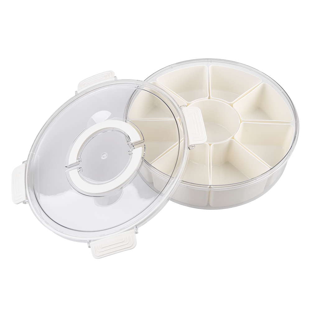 Alfresco Lane Round 9 Compartment Grazing Box W/ Carry Handles - Cream