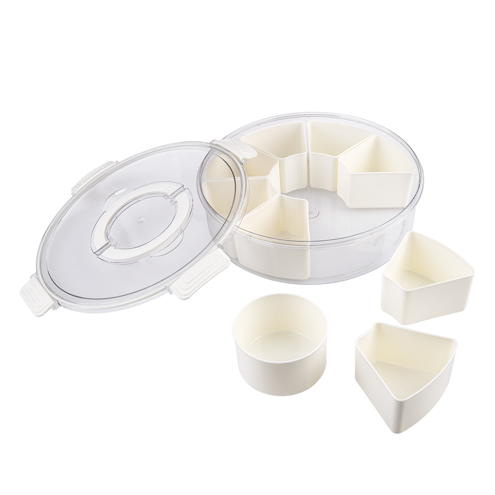 Alfresco Lane Round 9 Compartment Grazing Box W/ Carry Handles - Cream