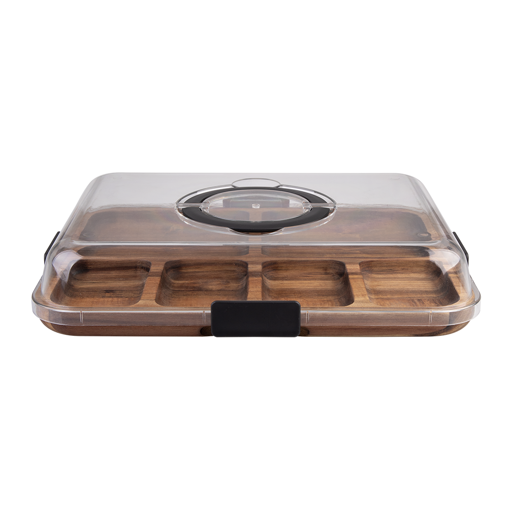 St Clare Bamboo Grazing Platter with Lid – 6 Compartments, Rectangular