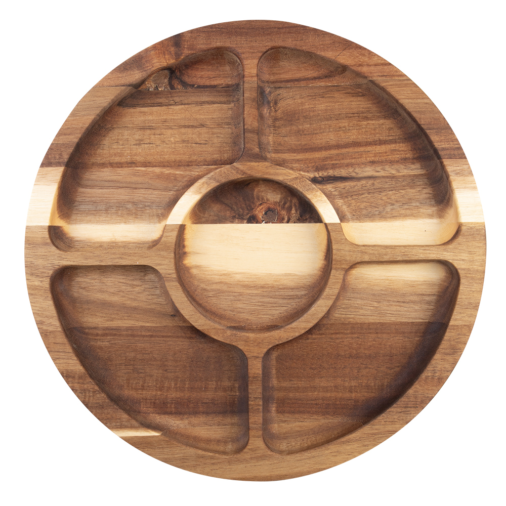 St Clare Bamboo Grazing Platter with Lid – 5 Compartments, Round