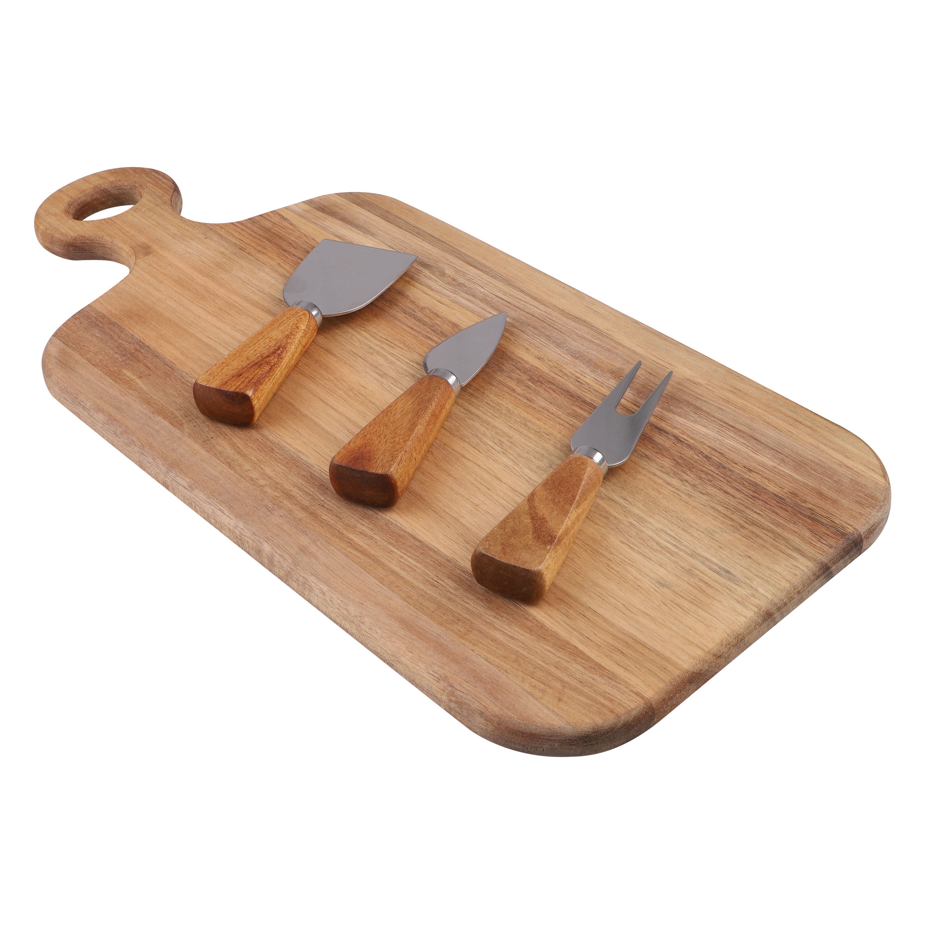 Alfresco Lane Acacia Wood Cheese Paddle Set with Knives – Oblong, 43 × 20cm, 4 Piece