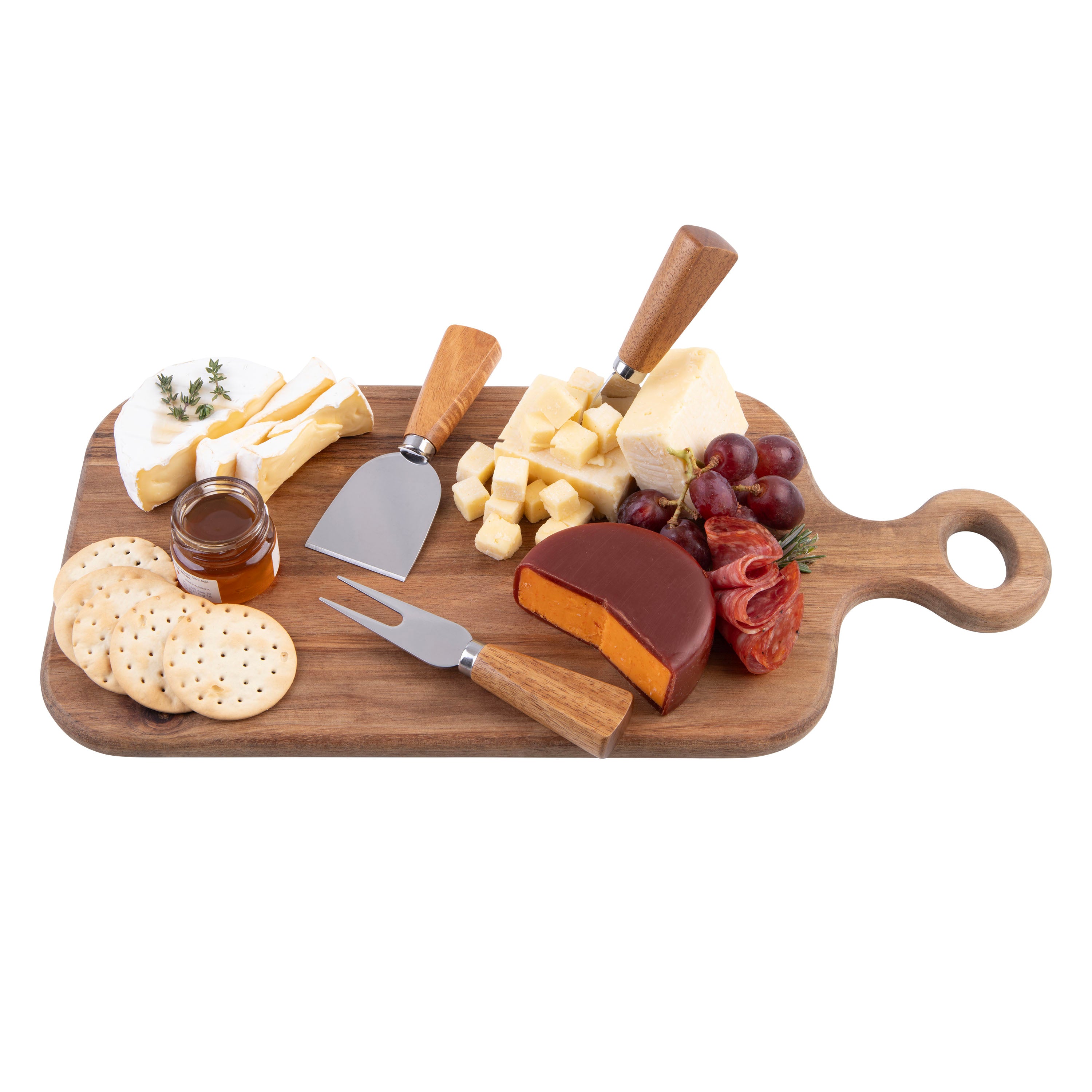 Alfresco Lane Acacia Wood Cheese Paddle Set with Knives – Oblong, 43 × 20cm, 4 Piece