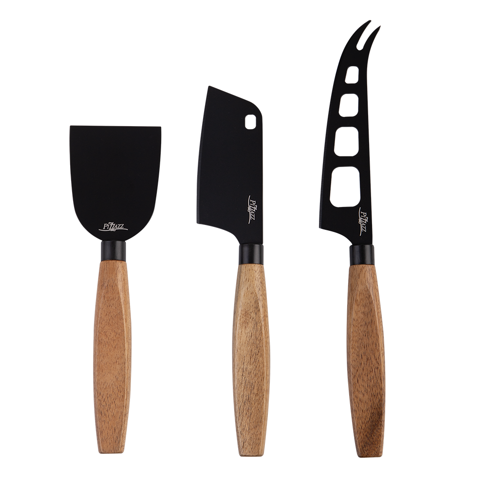 Alfresco Lane Non-Stick Stainless Steel Cheese Knives W/ Acacia Wood Handle Set 3