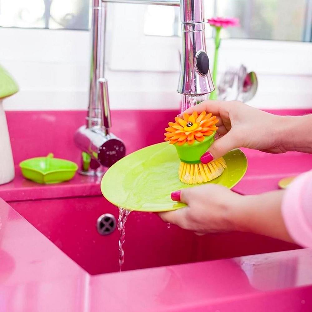 Vigar Flower Power Palm Dish Brush With Holder