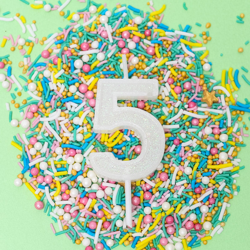 Cake & Candle Mini Glitter Candle White Number 5