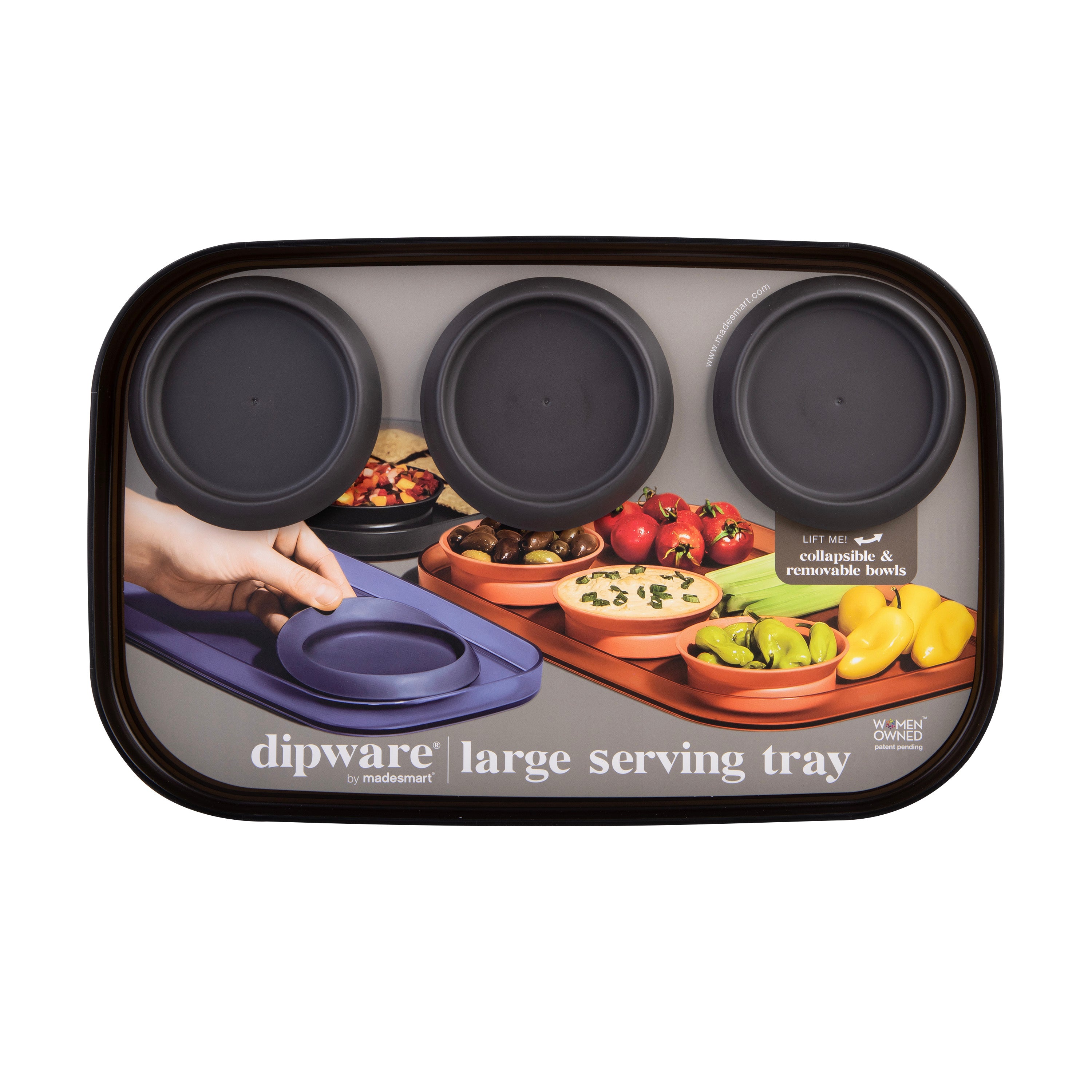 Madesmart Dipware Large Serving Tray with 3 Bowls - Carbon Black