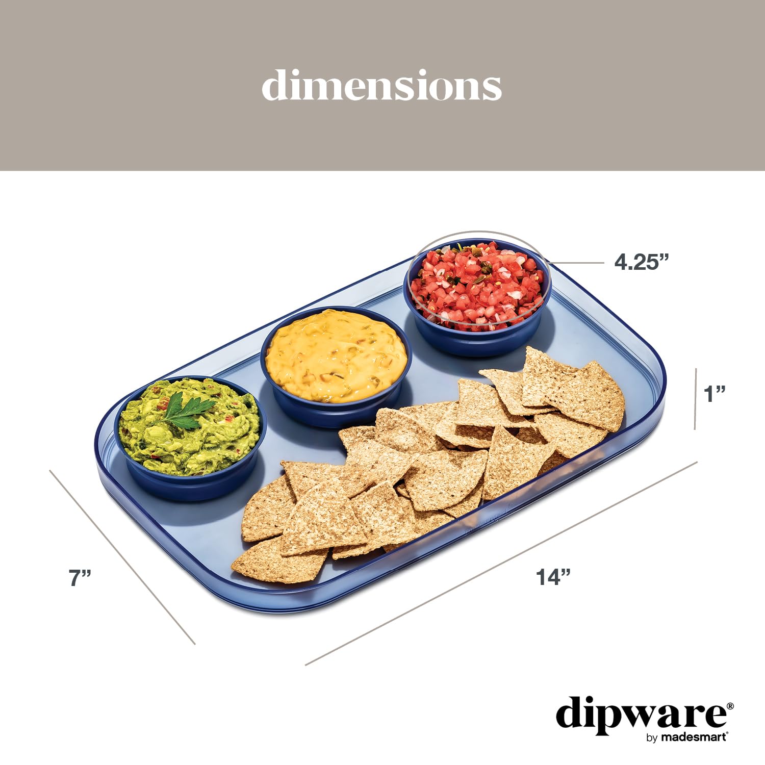 Madesmart Dipware Large Serving Tray with 3 Bowls - Midnight Blue