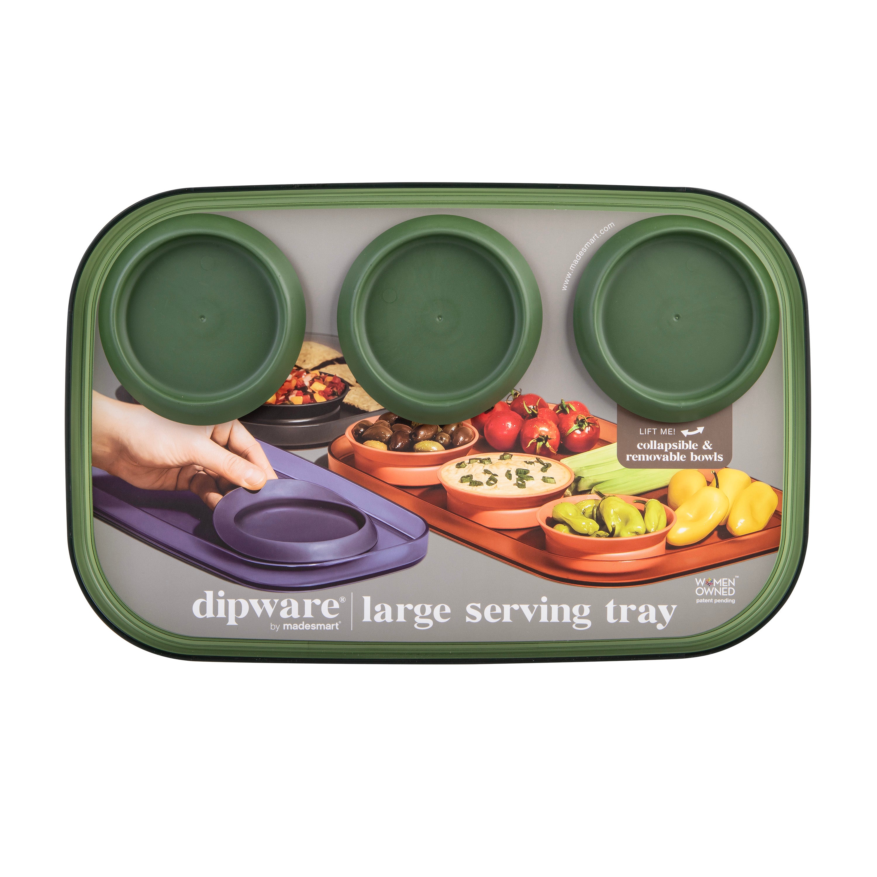 Madesmart Dipware  Large Serving Tray with 3 Bowls - Olive Green