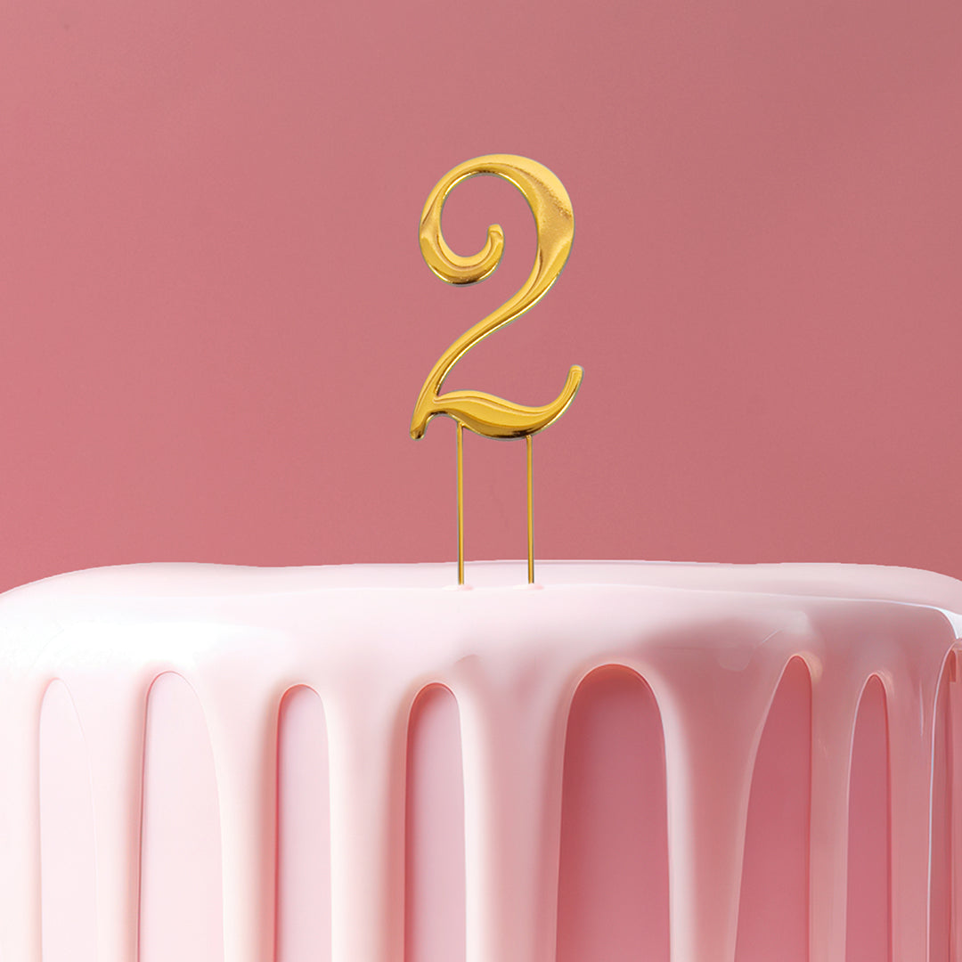 Cake & Candle Cake Topper Number 2 Gold 7cm