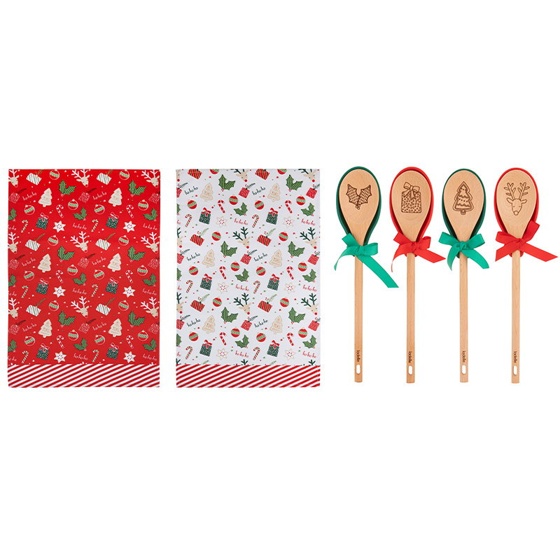 Ladelle Dasher Assorted Spoon & Spoon Rest & Kitchen Towel Set