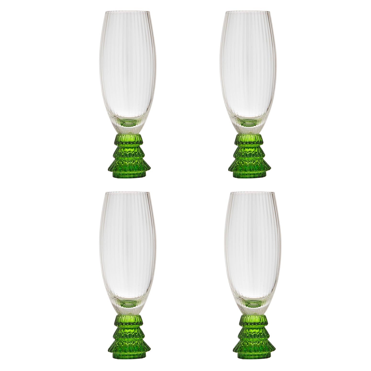 Ladelle Garland Xmas Tree Stem Green 4pk Champagne Glass