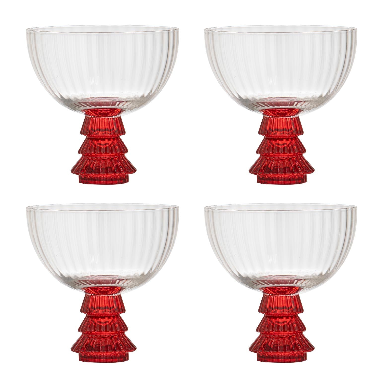 Ladelle Garland Xmas Tree Stem Red 4pk Coupe Glass
