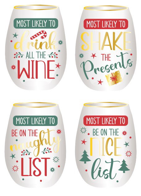 Ladelle Fa La La Mixed Pack Wine Stemless Glass