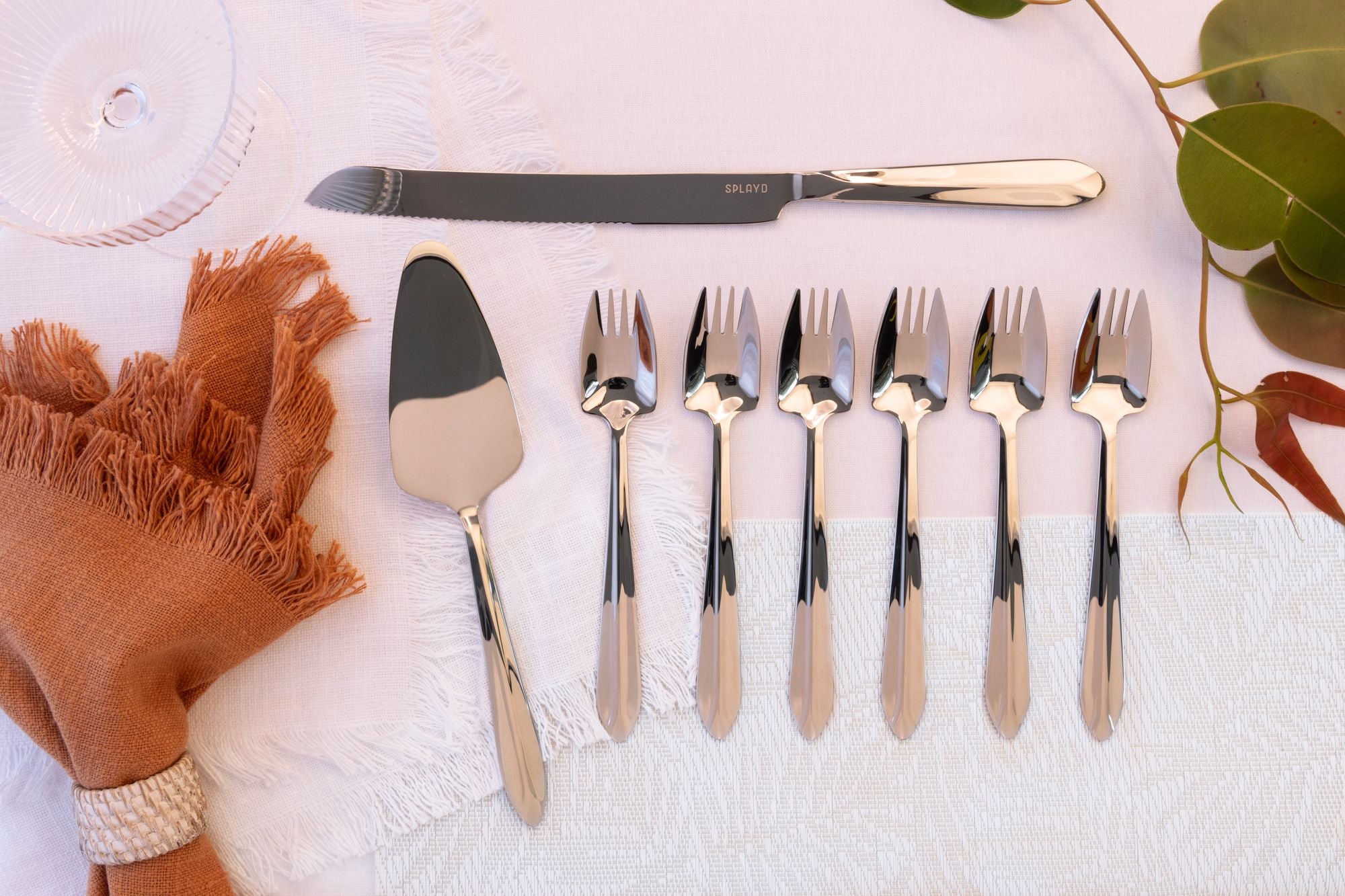 Splayd Mirror Stainless Steel Cake Knife, Server & Splayd Set 8 Piece