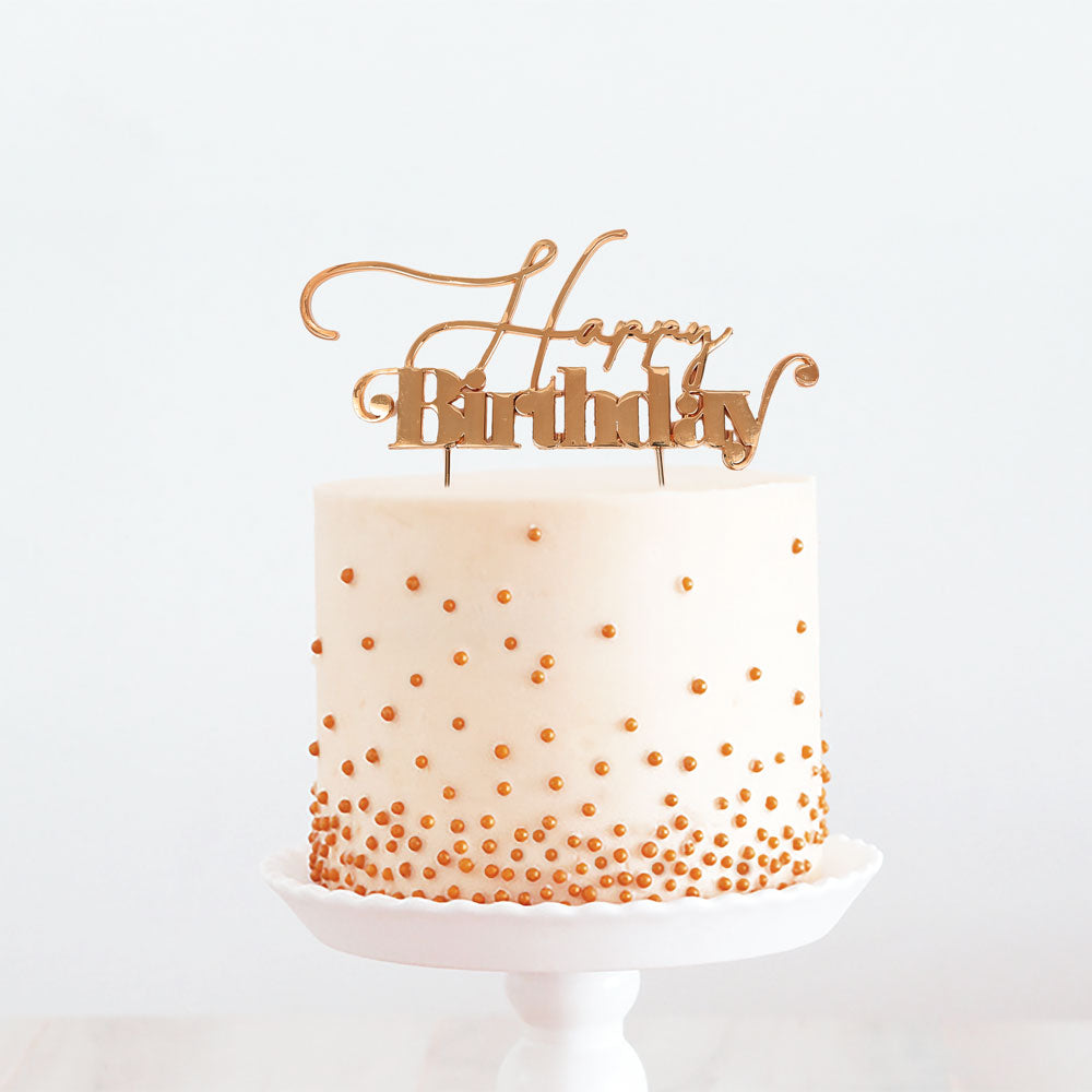 Cake & Candle Metal Cake Topper Happy Birthday 1 Rose Gold