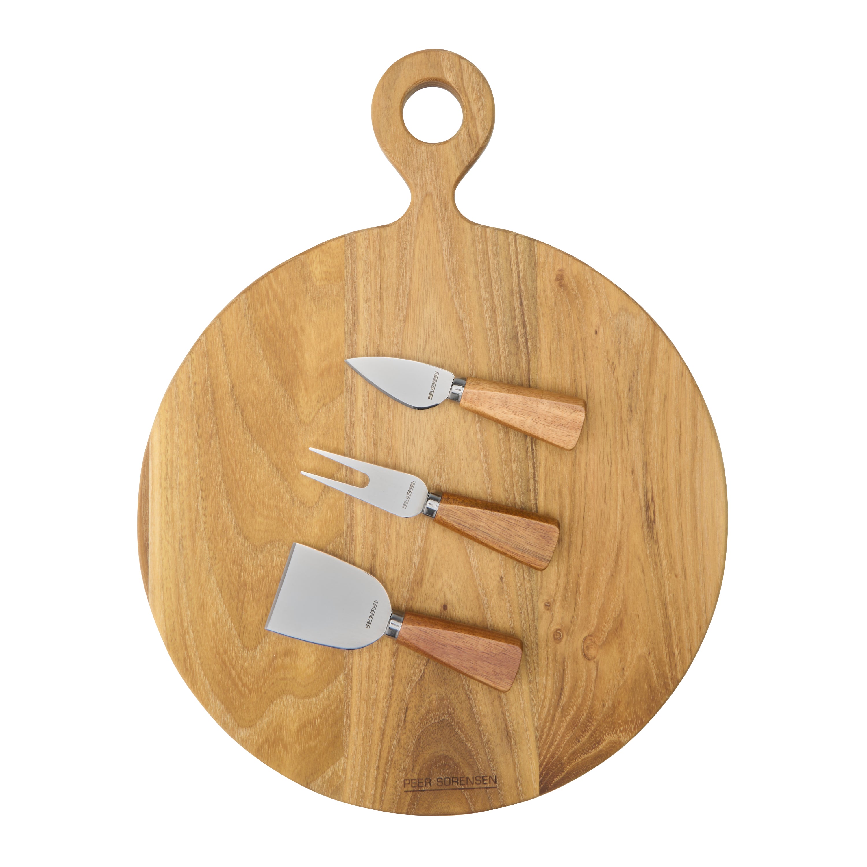Peer Sorensen 4 Piece Cheese Knife and Round Board Set 41x32x1.9cm - Teak Wood