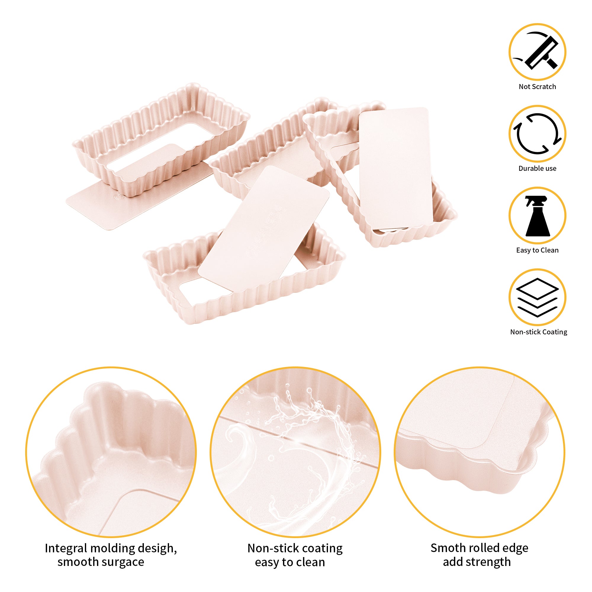 CHEFMADE Mini Rectangular Tart Pan with Loose Base Set of 4 (WK9037-4)