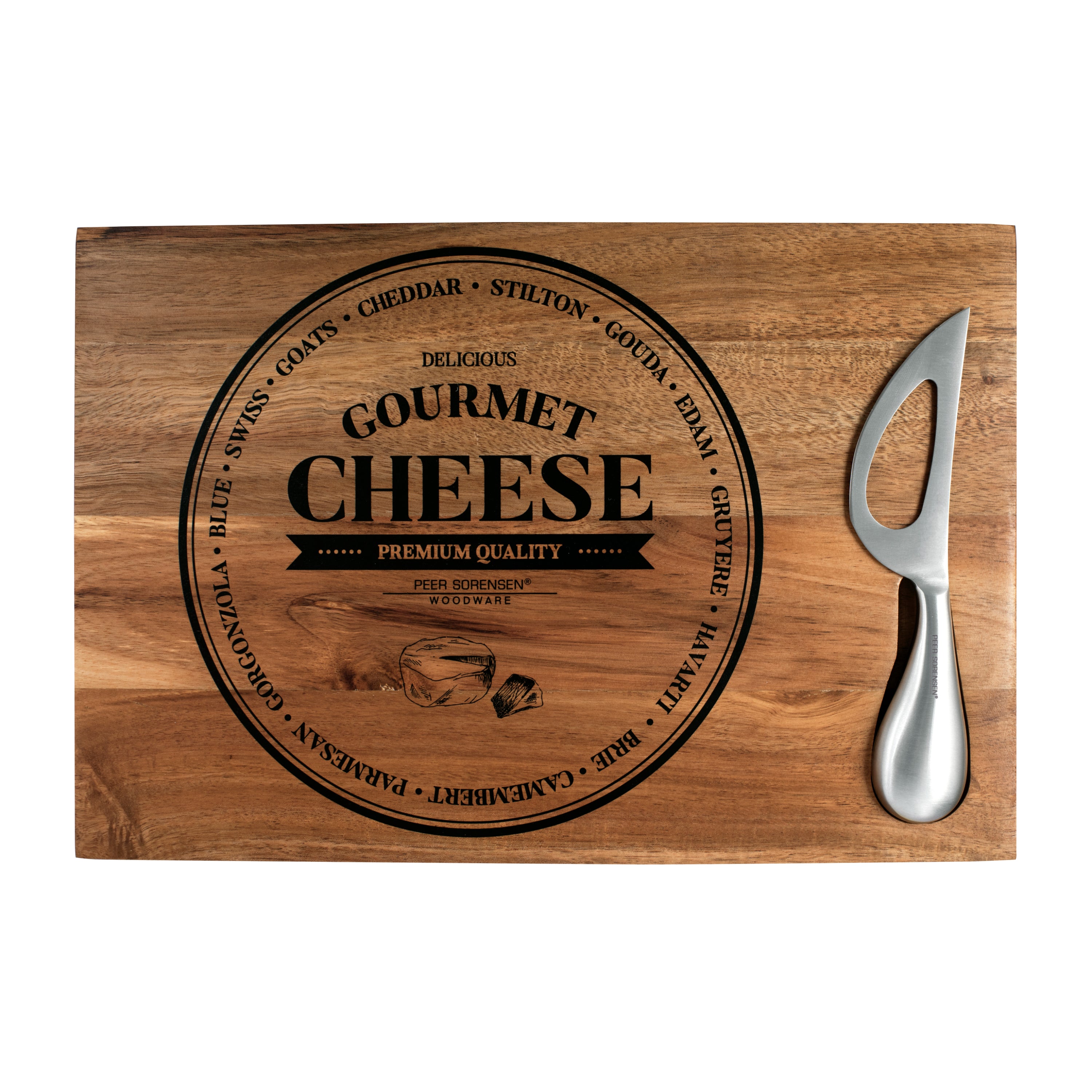 Peer Sorensen Rectangular Cheese and Serving Board with Knife 30x20x2cm - Acacia Wood