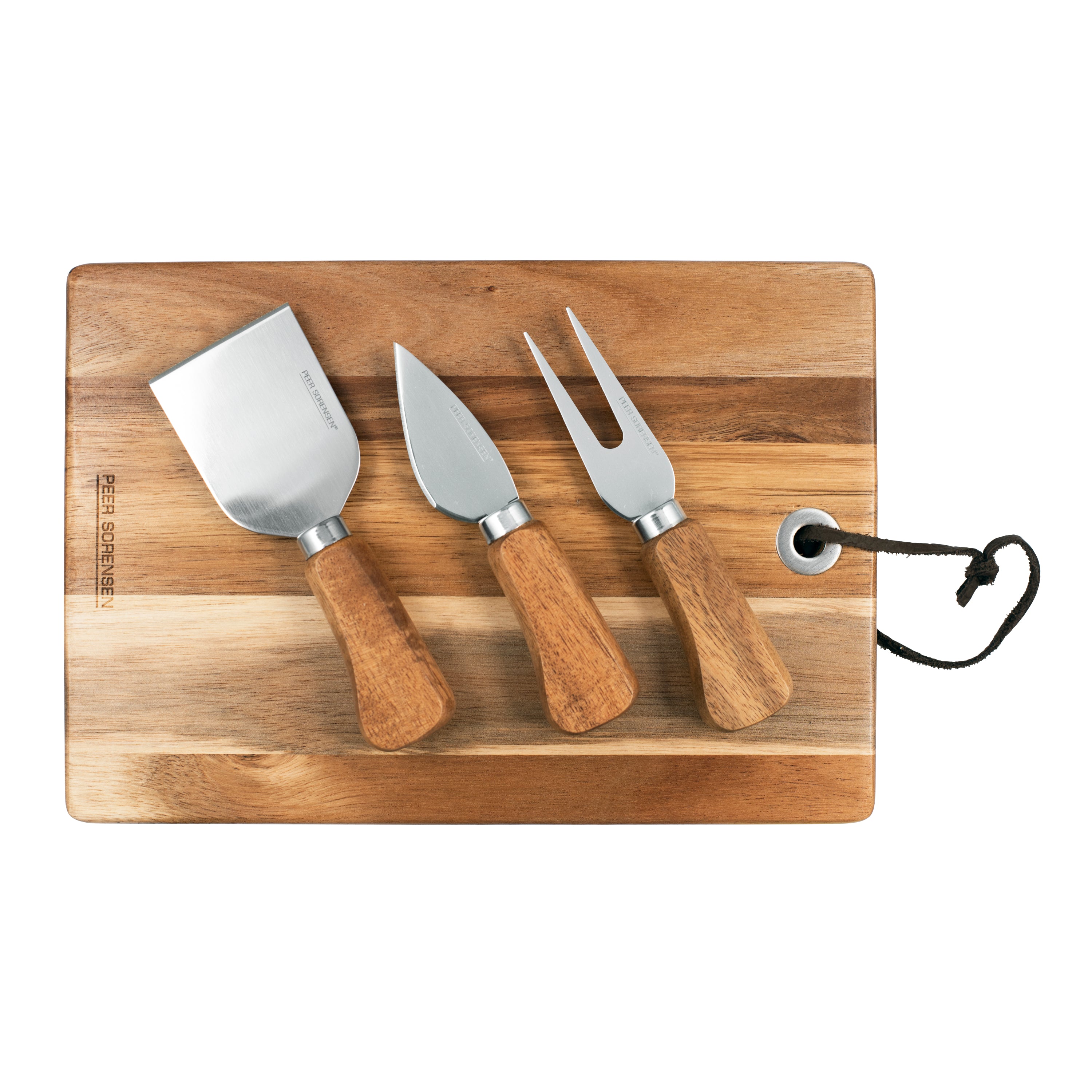 Peer Sorensen Rectangular Cheese and Serving Board with 3 Cheese Knives 24.5x17x1.5cm - Acacia Wood