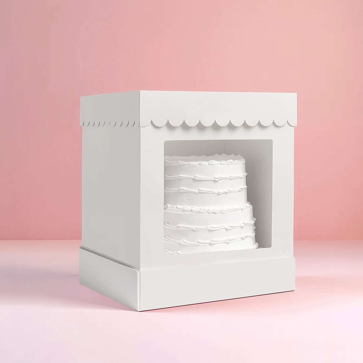 Papyrus Tall Scalloped Cake Box White 10 x 10 x 12in