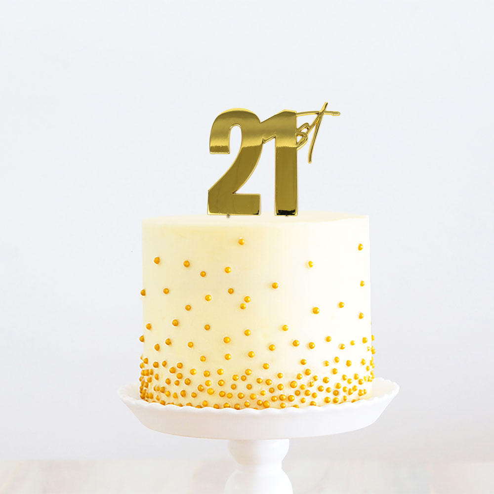 Cake & Candle Metal Cake Topper 21st Gold