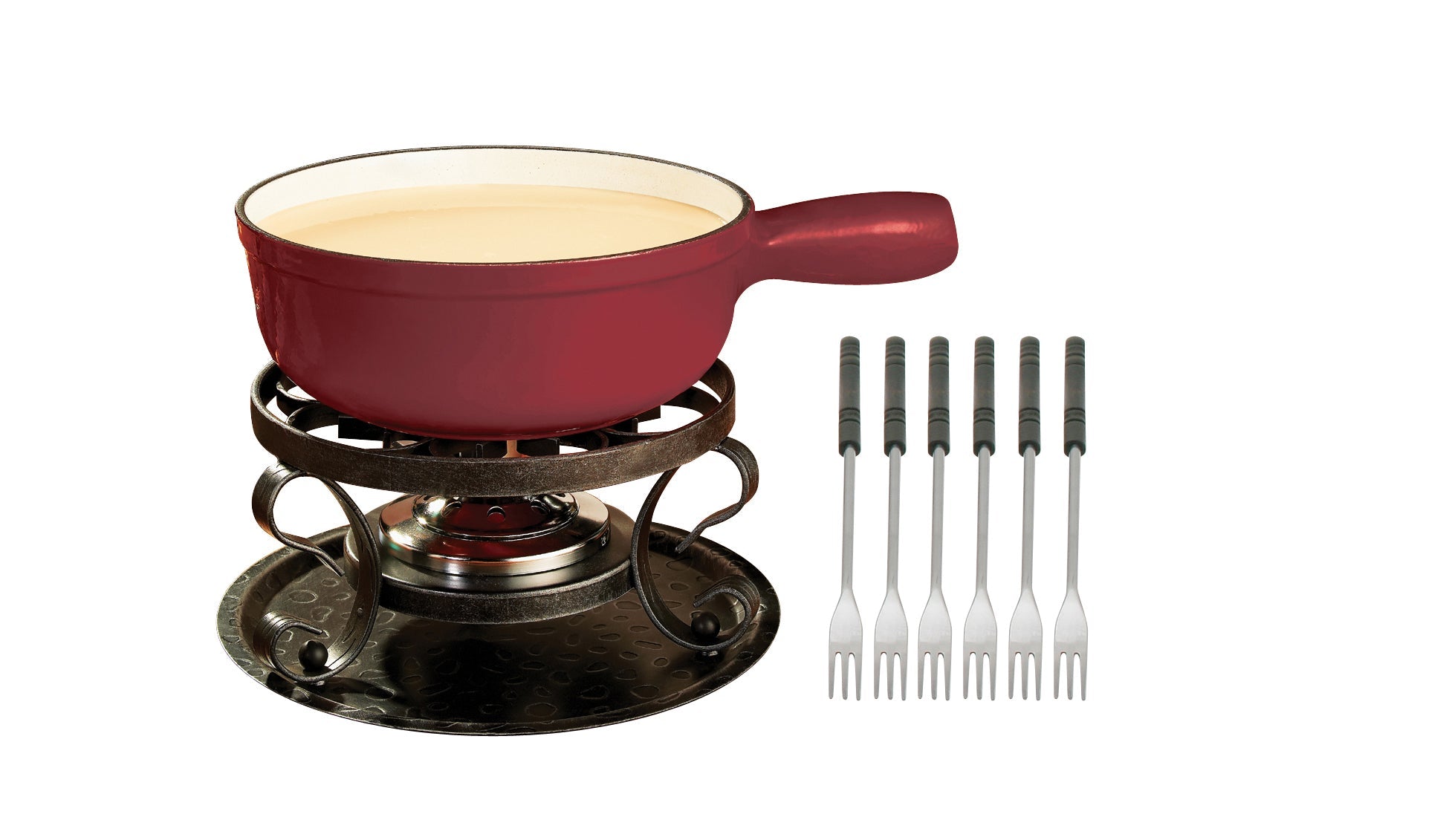 Swissmar Fondue Lugano 9 Piece Cast Iron Fondue Set - Red