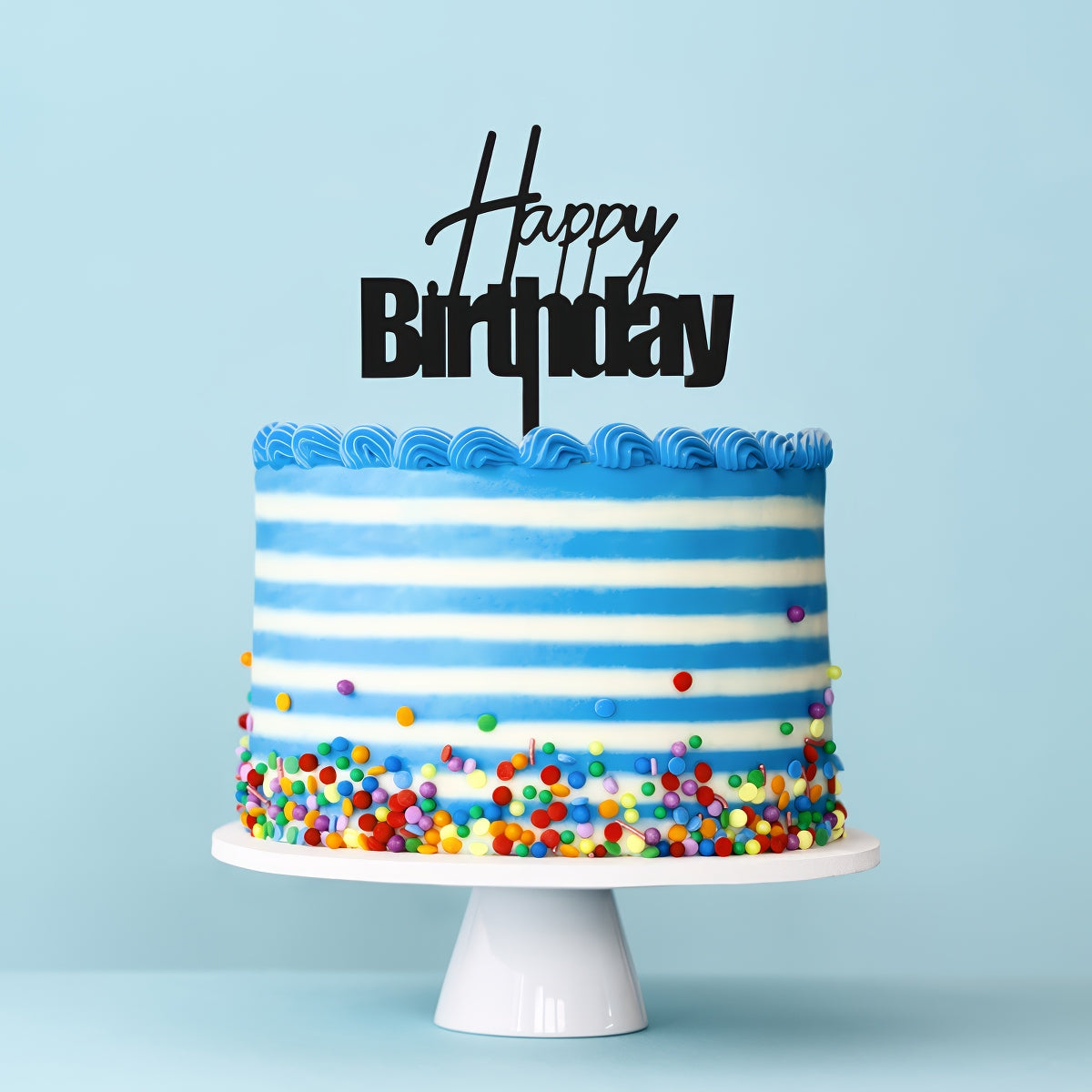 Cake & Candle Fun Happy Birthday Cake Topper Black