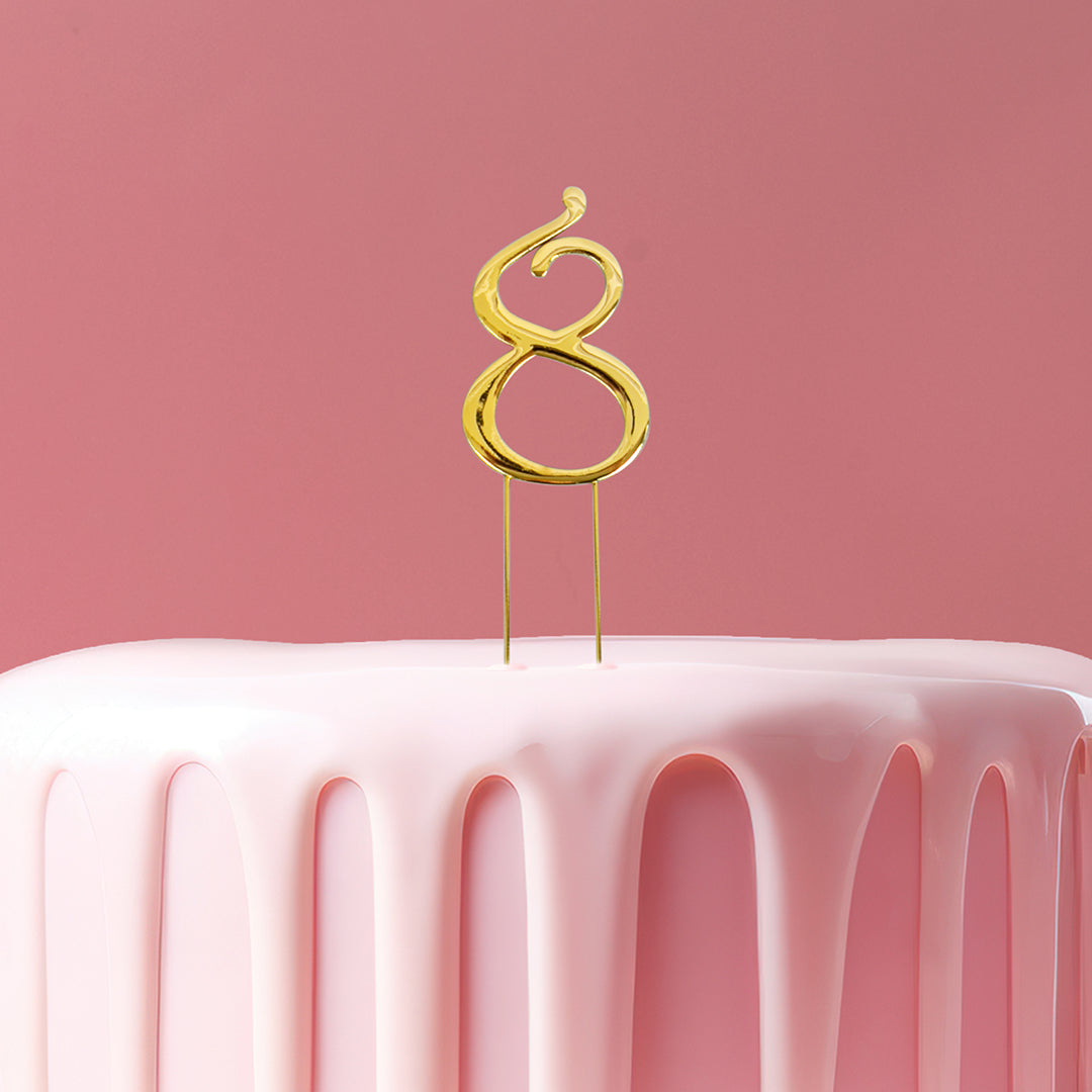 Cake & Candle Cake Topper Number 8 Gold 7cm