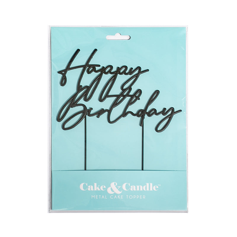 Cake & Candle Matte Black Metal Cake Topper Happy Birthday 3